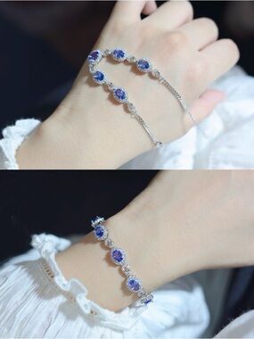 Blue Crystal Halo Tennis Bracelet - Women's Jewelry